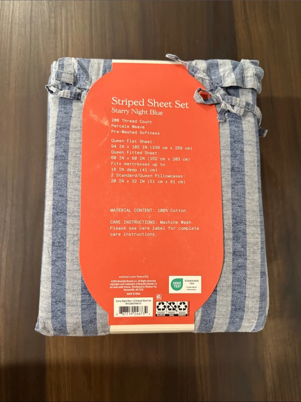 Starry Night Blue Striped Sheet Set - Queen